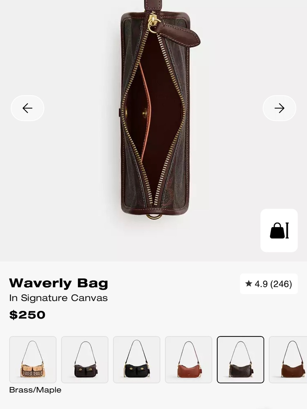 Coach Dark Brown Signature Canvas Waverly Bag with Gold Chain - Picture 7 of 8